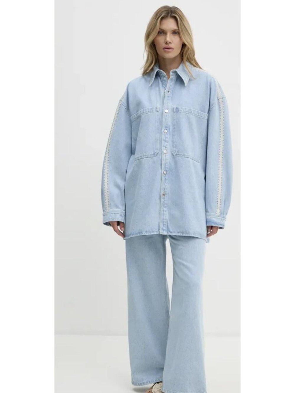 Nanushka Beaux Eco Denim Overshirt Shacket Crochet Denim Medium New